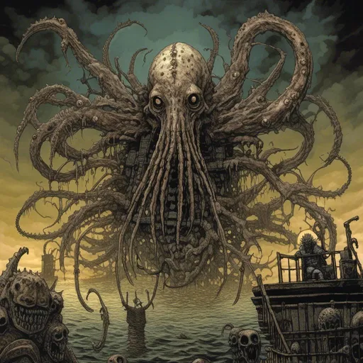 Prompt: <mymodel>Elder god of cruelty, humanoid with cephalopod features, beautiful but horrifying, high quality, detailed, horror, Lovecraftian, cephalopod tentacles, intricate and horrifying beauty, dark and eerie lighting, sinister presence, grotesque elegance, otherworldly, nightmarish, surreal, terrifying beauty, gothic, haunting, quality craftsmanship