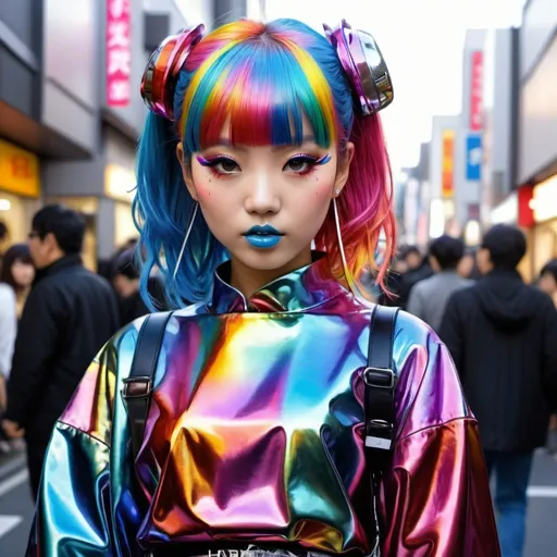 Prompt: liquid metal harajuku girl, colorful