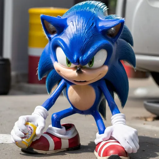 Prompt: sonic the hedgehog puking after a night of drinking