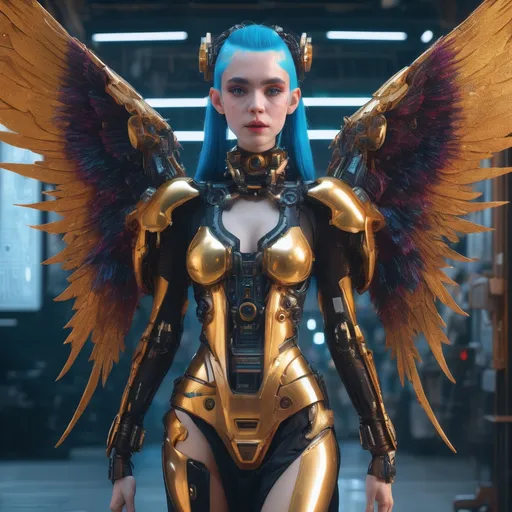 Prompt: full view, full body view of grimes as an ethereal cyberpunk angel, smooth soft skin, detailed eyes, techno clothing, fantasy clothing, ethereal, futurism, perfect composition, multicolor hair, 
detailed face, intricate, mechanical wings, detailed gown, realistic concept art, digital, rich 3d render, hyper-realistic, cinema 4D render, unreal engine 5,  perfect anatomy, 
art station, sharp focus, 8k, sf, intricate artwork masterpiece, ominous, intricate, epic, highly detailed, vibrant, production cinematic character render, ultra high quality model, sf, sf, intricate artwork masterpiece, golden ratio