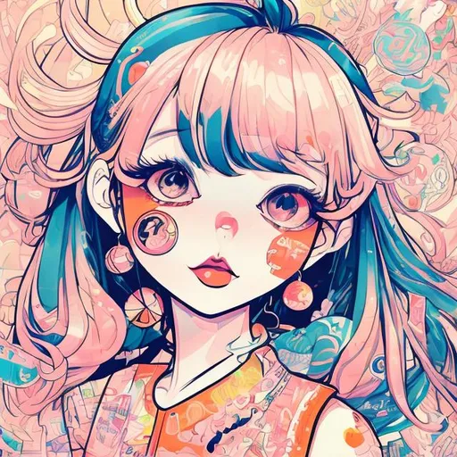Prompt: Highly stylized comic art of a Harajuku girl, vibrant and colorful, cute and playful expression, street fashion, peach momoko art style, vibrant colors, detailed linework, playful and lively atmosphere, professional art quality, cute