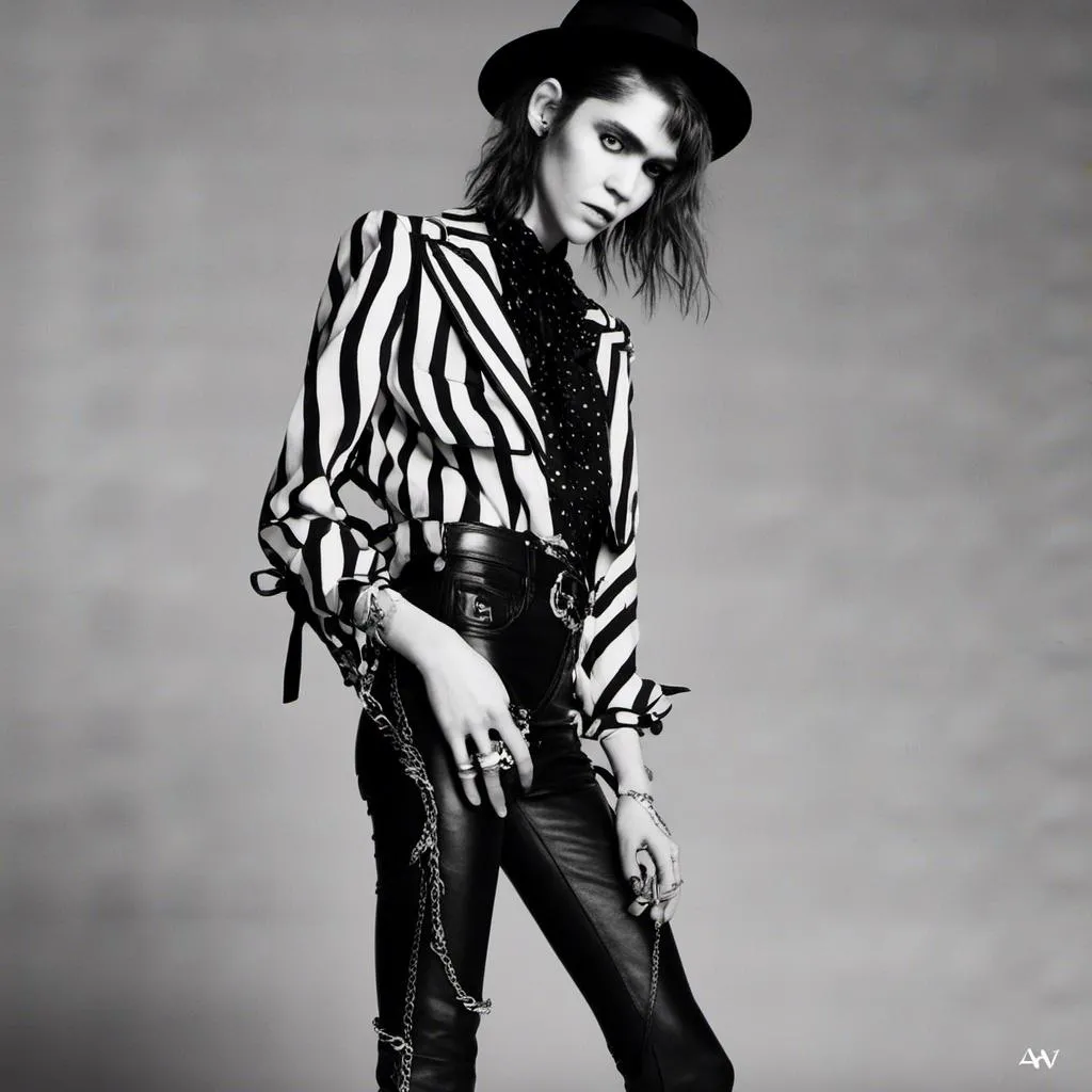 Prompt: <mymodel> in a saint laurent ad campaign