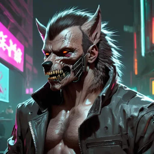 Prompt: cyberpunk werewolf