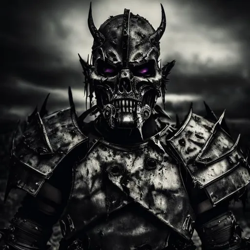 Prompt: Corrupted warrior, once noble, dark and gritty, sinister atmosphere, intense gaze, worn armor, menacing aura, moody lighting, high contrast, dramatic shadows, rough texture, high quality, dark and gritty, intense gaze, menacing aura, moody lighting