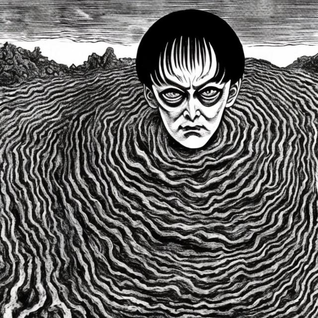 Prompt: junji ito painting of aleister crowley, nietzschean abyss  