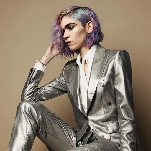 Prompt: full view, full body view, <mymodel>Professional portrait of unisex hair style, haute couture suit, confident expression, non-binary, luxury fashion, high-end material, detailed design, science fiction influence, high quality, realistic, luxury, professional, elegant, formal attire, unisex haircut, tailored suit, designer fashion, confident gaze, high-end fabric, neutral tones, crisp lighting