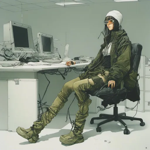 Prompt: <mymodel>anime hacker assassin, futuristic office