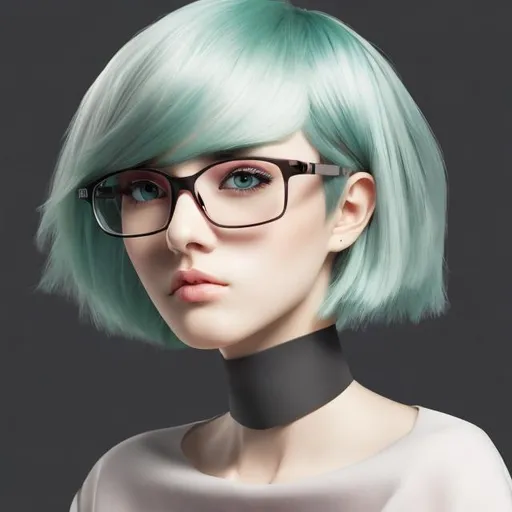 Prompt: anime woman with gender neautral haircut, oversized fashionable square glasses