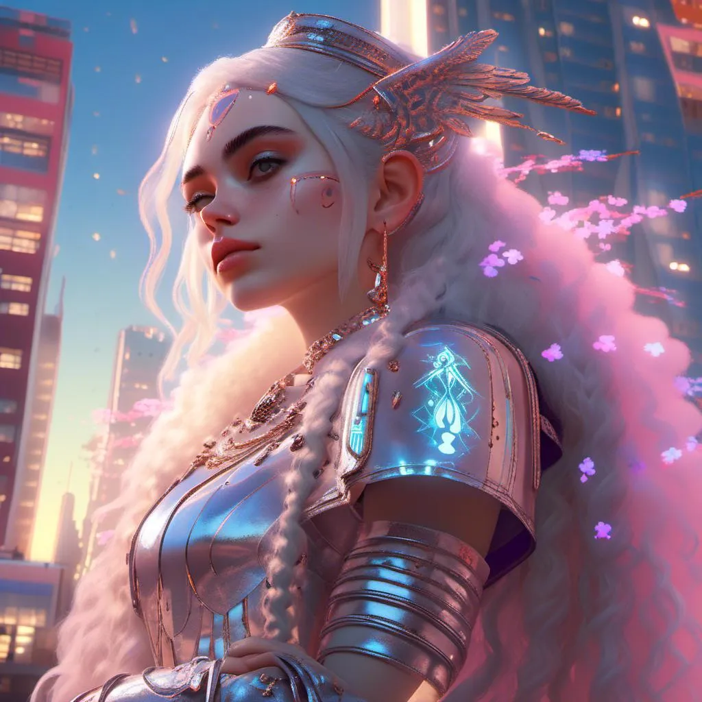 Prompt: Photorealistic illustration of Grimes, divine feminine, hyperrealism, detailed, Unreal Engine 5, dynamic pose, angelic, futuristic, ethereal, , professional, dynamic lighting, highres, ultra-detailed, Tokyo skyline, surreal, atmospheric, angelic glow, celestial beauty, in <mymodel> artstyle