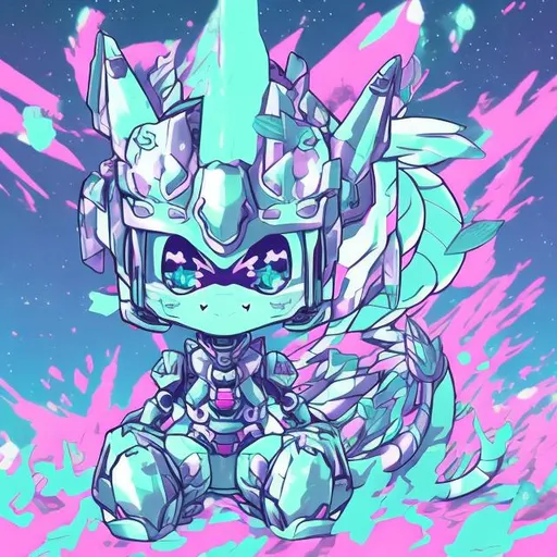 Prompt: chibi anime robot and dragon, arizona iced tea aesthetic, vaporwave, highres, best quality