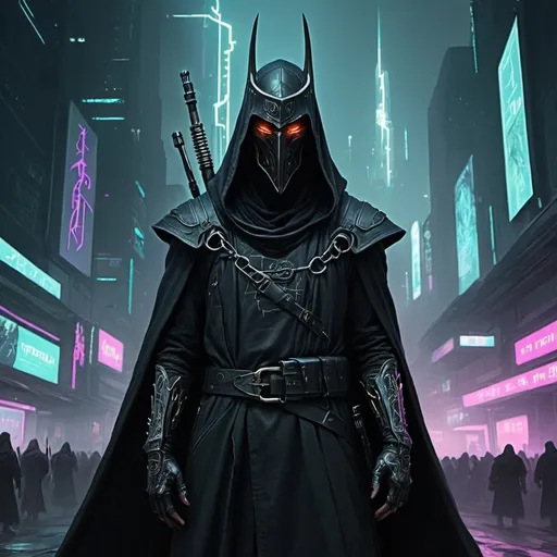 Prompt: well-lit digital artwork of cyberpunk Nazgul, Tolkien cyberpunk