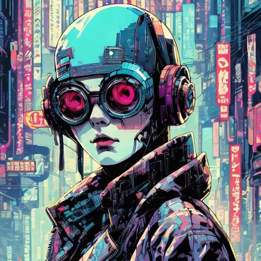 Prompt: Comic book style, cyberpunk, cute girl, bald, headwrap, sunglasses, suit, highly stylized, detailed illustration, intense colors, futuristic, urban setting, digital art, retro-futuristic, Tokyo Ghost style, Sean Murphy inspired, high contrast, vibrant colors, gritty urban, professional artwork