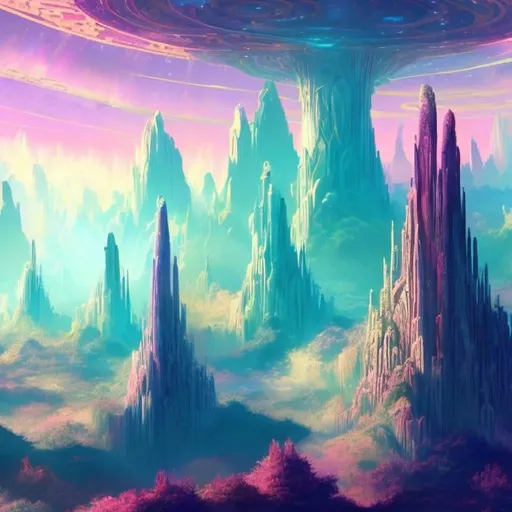 Prompt: detailed artwork of a vast aethereal city, technologically advanced, luminescent, pastel color scheme