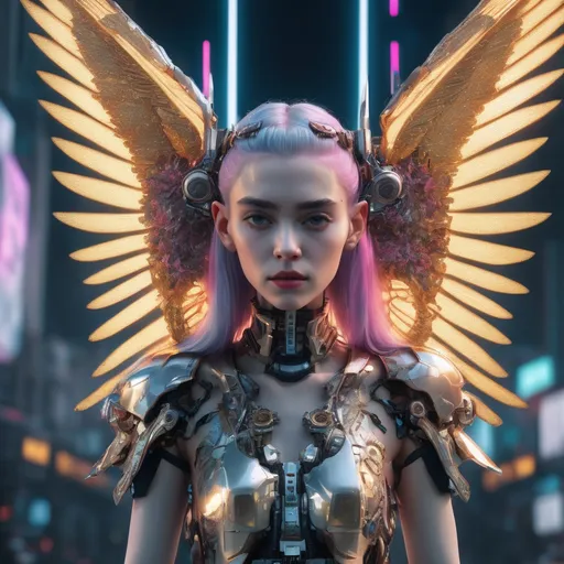 Prompt: full view, full body view of grimes as an ethereal cyberpunk angel, smooth soft skin, detailed eyes, techno clothing, fantasy clothing, ethereal, futurism, perfect composition, multicolor hair, 
detailed face, intricate, mechanical wings, detailed gown, realistic concept art, digital, rich 3d render, hyper-realistic, cinema 4D render, unreal engine 5,  perfect anatomy, 
art station, sharp focus, 8k, sf, intricate artwork masterpiece, ominous, intricate, epic, highly detailed, vibrant, production cinematic character render, ultra high quality model, sf, sf, intricate artwork masterpiece, golden ratio