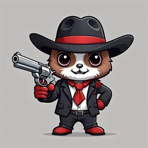 Prompt: cute but murderous mascot with large revolver