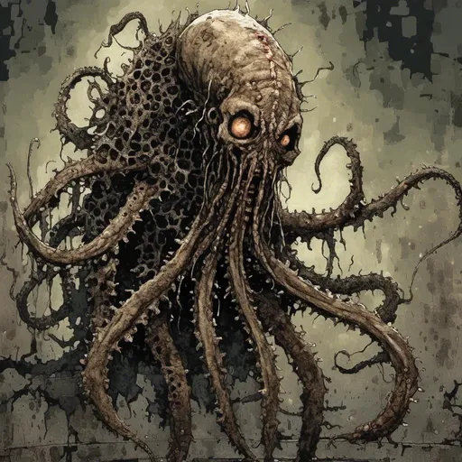 Prompt: <mymodel>Elder god of cruelty, humanoid with cephalopod features, beautiful but horrifying, high quality, detailed, horror, Lovecraftian, cephalopod tentacles, intricate and horrifying beauty, dark and eerie lighting, sinister presence, grotesque elegance, otherworldly, nightmarish, surreal, terrifying beauty, gothic, haunting, quality craftsmanship