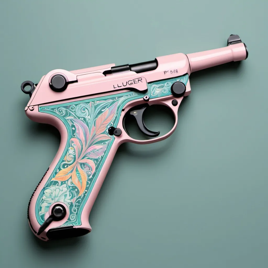 Prompt: Luger P08, fine line art, pastel color scheme