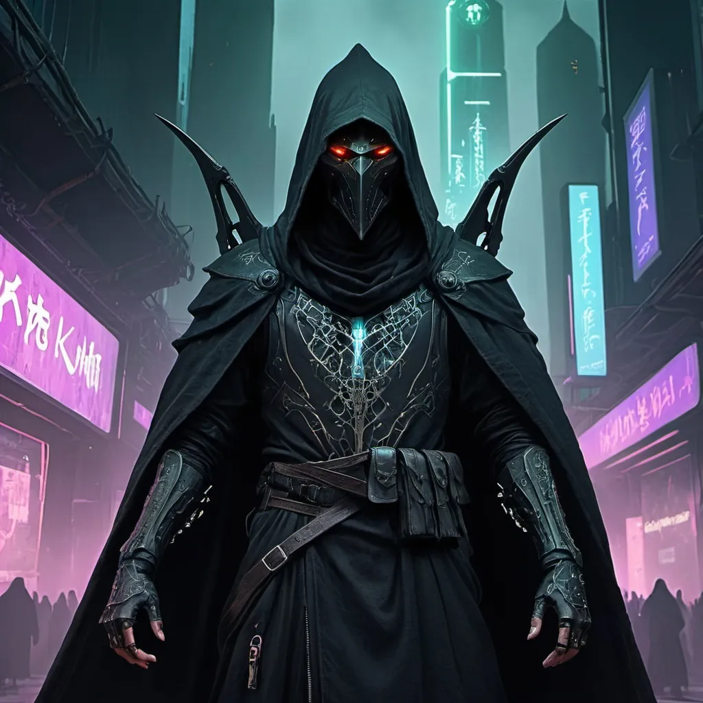 Prompt: well-lit digital artwork of cyberpunk Nazgul, Tolkien cyberpunk