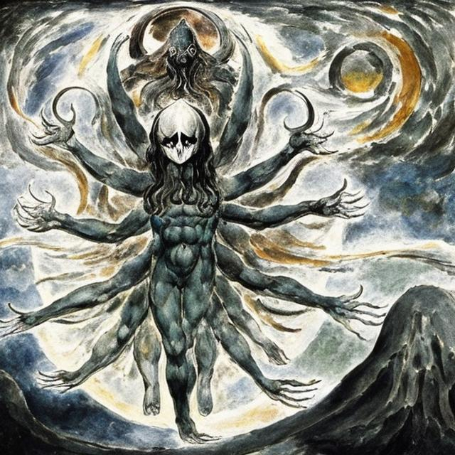 Prompt: black metal album cover painted by william blake inspired by the concept of existential dread