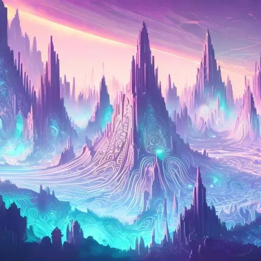 Prompt: fine line artwork, vast aethereal city, technologically advanced, luminescent, pastel color scheme