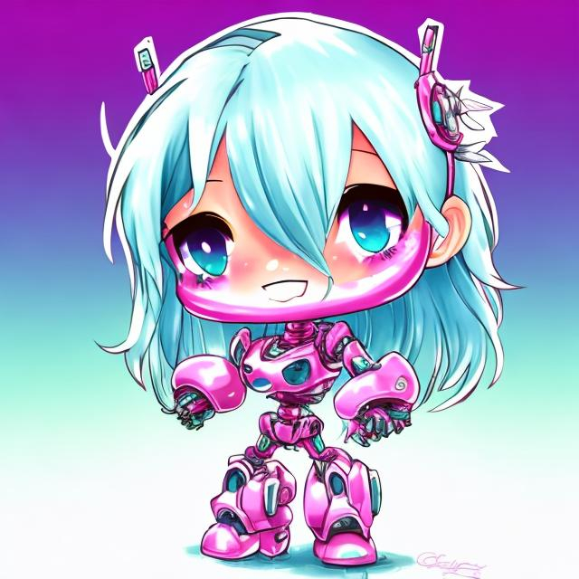 Prompt: chibi anime robot, arizona iced tea aesthetic, highres, best quality