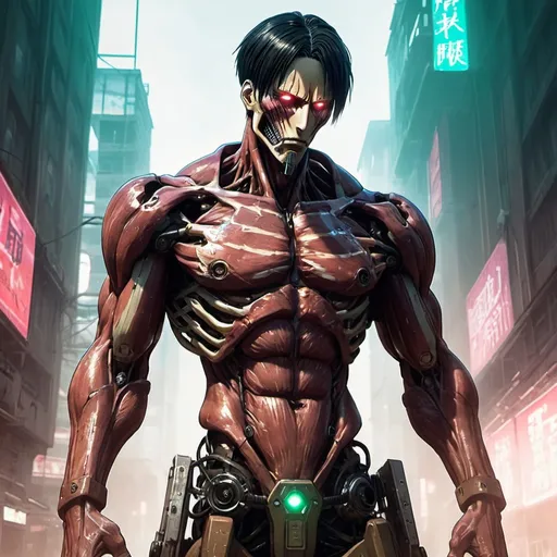 Prompt: well-lit digital artwork of cyberpunk Titan, Attack on Titan