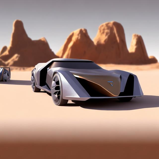 Prompt: photorealistic concept design for a futuristic desert car