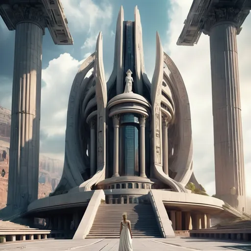 Prompt: futuristic temple to Roman goddess Minerva, dystopian science fiction
