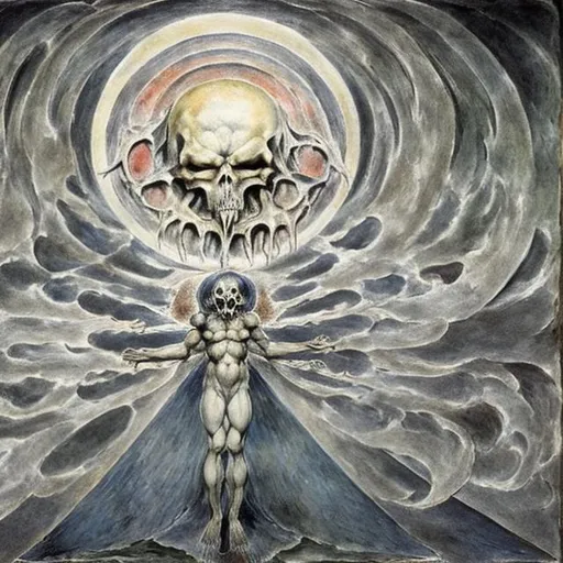 Prompt: death metal album cover painted by william blake inspired by the concept of nihilism