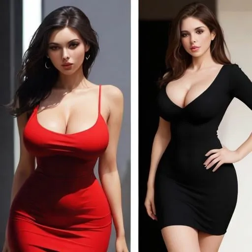 Prompt: Beautiful women with a great figure in tight dress 