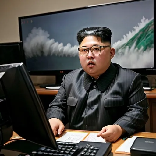 Prompt: kim jong un watching moistcritical in the computer