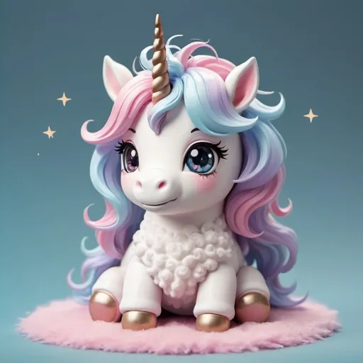 Prompt: A fluffy unicorn, chibi figure, dreamy, illustration