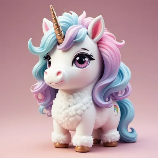 Prompt: A fluffy unicorn, chibi figure, dreamy, illustration