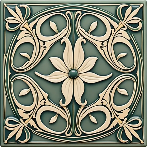 Prompt: Design an intricate Art Nouveau tile pattern featuring flowing, organic lines, stylized floral motifs, and elegant curves, reminiscent of early 20th-century European design aesthetics