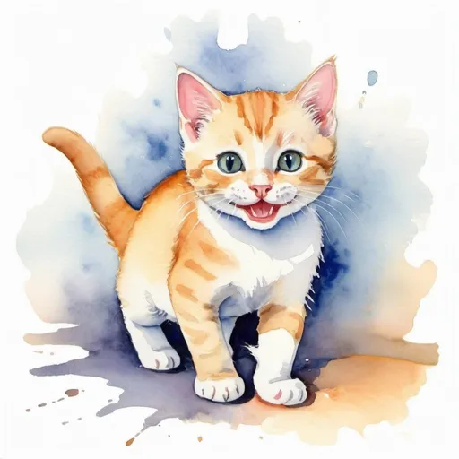 Prompt: Happy kitty playing, watercolor 