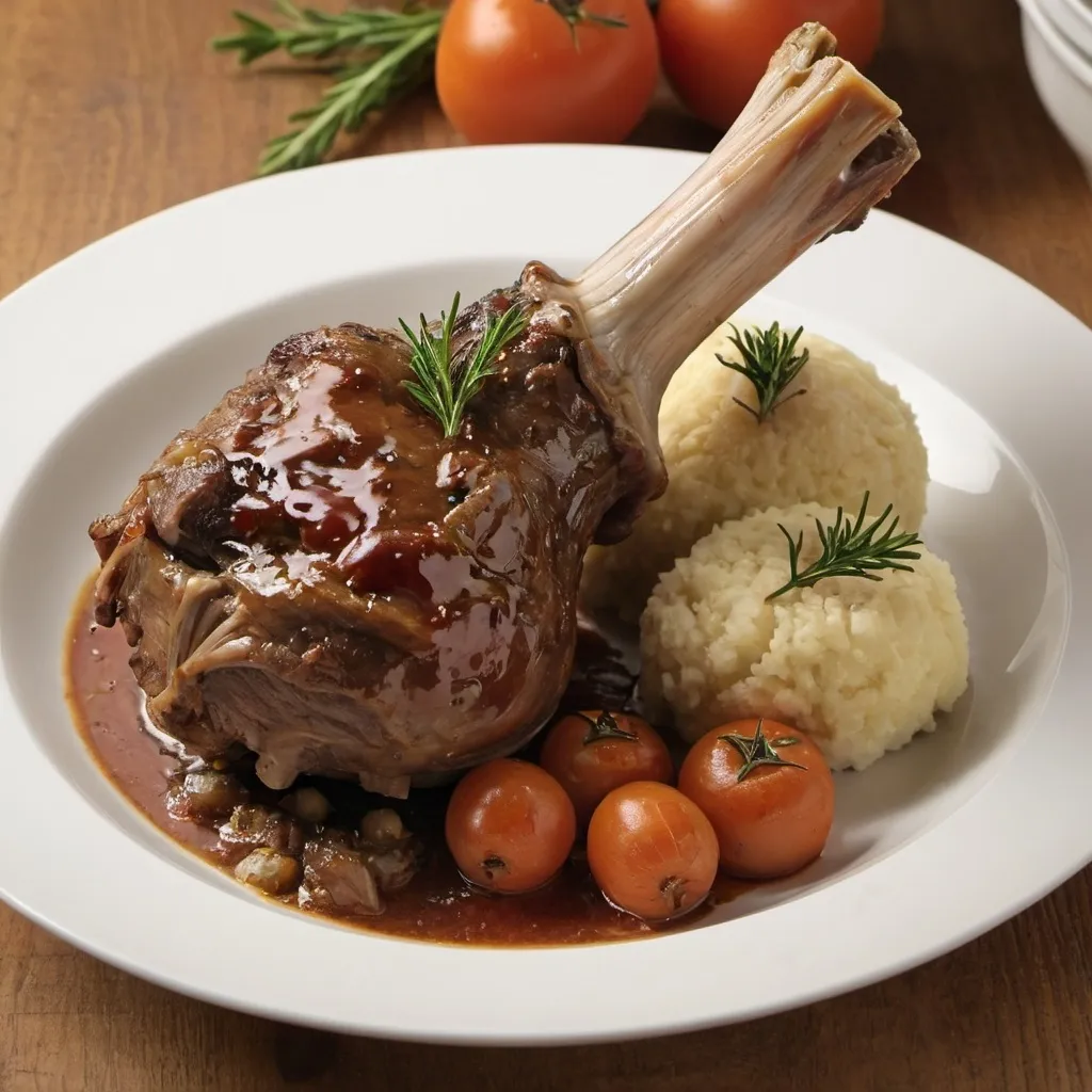 Prompt: lamb shank , kitchen, country kitchen, tasty, cooked
