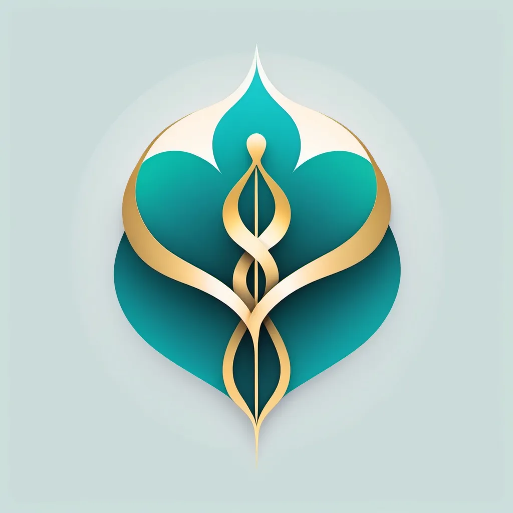 Prompt: Minimalist healthcare logo with fluid, overlapping teal gradients forming a trinity-lotus symbol. The arcs curve upward, ending in soft gold tips. At the center, a sleek silver Rod of Asclepius with a gold core, nestled in negative space shaped like a heart. Bold 'Trikaya' in Poppins Semi-Bold (teal gradient with silver drop shadow) and italicized 'Medica' in Lora (metallic silver). Encased in a rounded square with a thin teal border. Matte and glossy textures, glowing depth, professional yet warm