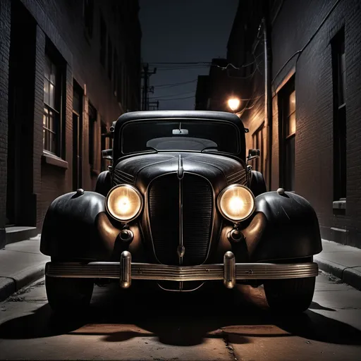 Prompt: Hyper-realistic photography, the eerie and brooding devil-possessed pulp era  dark antihero "The Black Scarab" in his natural late-night 1930s urban habitat, low-fidelity moody aesthetic, dramatic lighting, analog photography, Hard Rock album cover