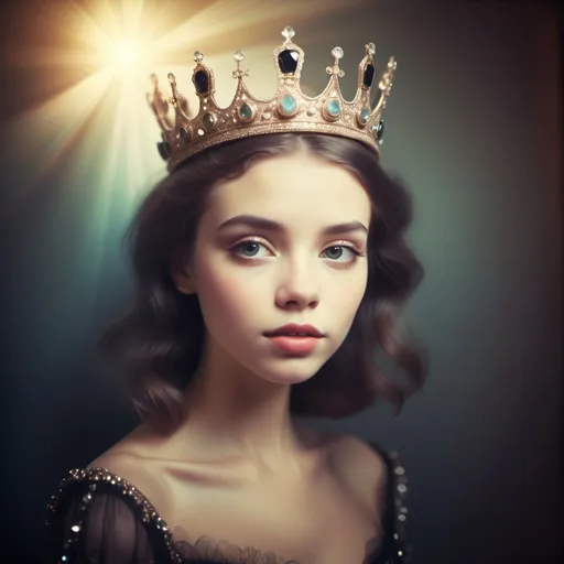 Prompt: photorealistic, (Holga photography), mid-length portrait, (glamorous black princess), (bejeweled crown), low-fidelity dreamy aesthetic, soft lens flare, (analog photography), nostalgic color tones, grainy texture, ethereal lighting, whimsical ambiance, enchanting background, timeless elegance, captured moments, vintage style, dreamy atmosphere, artistic composition, HD.