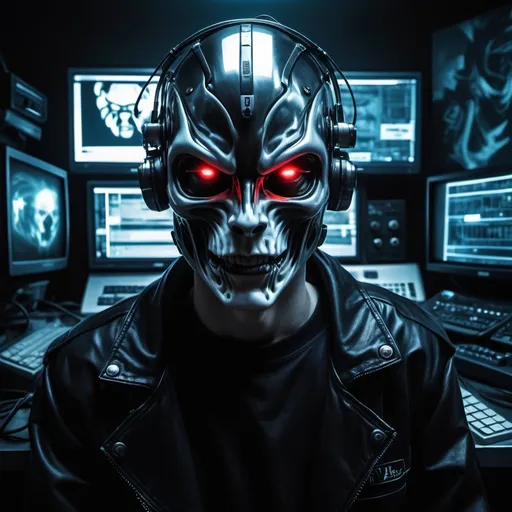 Prompt: Hyper-realistic photography, the essence of cybe hacking vigilante streetwise cybernetic growl, low-fidelity moody aesthetic, dramatic lighting, analog photography, Heavy Metal album cover