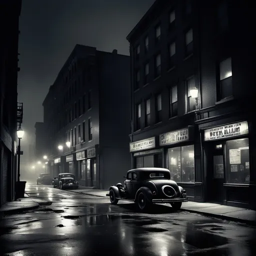 Prompt: photorealistic, (Hyper-realistic photography), eerie and brooding ambiance, the dark antihero, 1930s urban habitat at night, low-fidelity moody aesthetic, dramatic contrasting lighting, analog photography style, capturing the essence of a Hard Rock album cover, striking details, gritty setting, high quality, ultra-detailed.