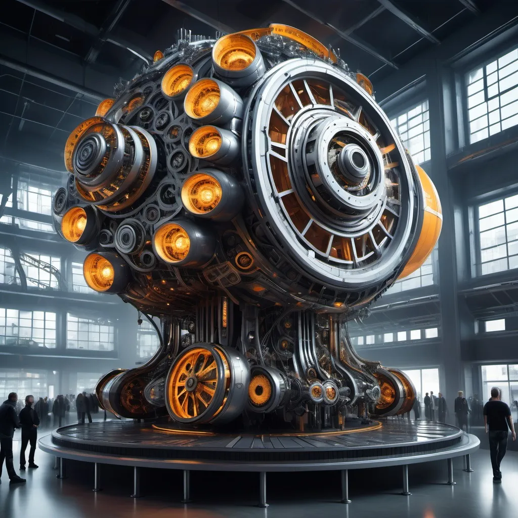 Prompt: world-sized futuristic machine with infinite detailed moving parts, steam, hydraulics, lights, gears