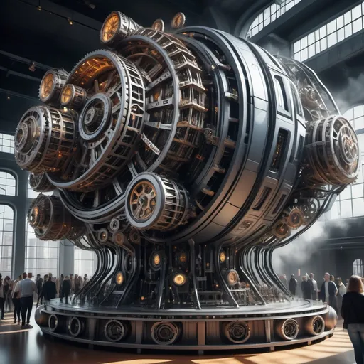 Prompt: world-sized futuristic machine with infinite detailed moving parts, steam, hydraulics, lights, gears