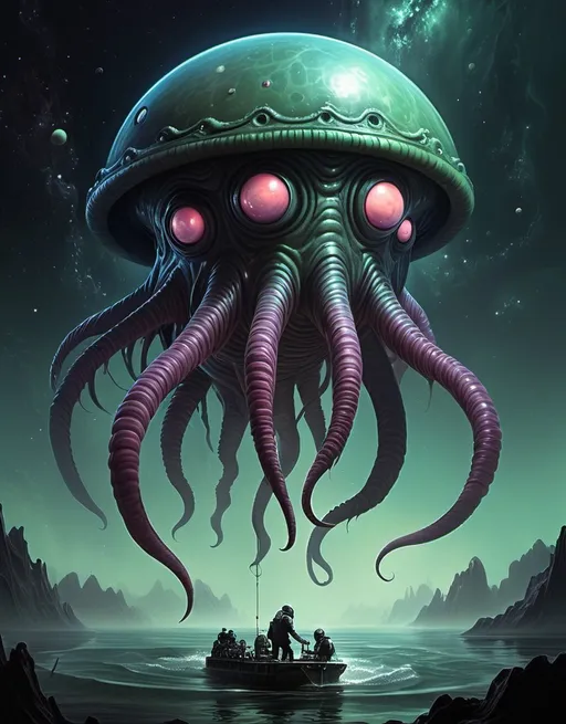 Prompt: giant floating space creature, Lovecraftian