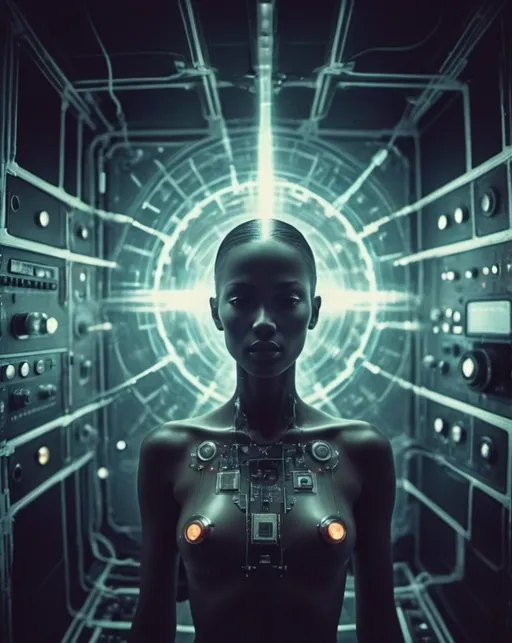 Prompt: Holga photography, the AI's electric  consciousness in the digital realm, low-fidelity moody aesthetic, flare, analog photography, DETAILED futuristic circuitry, dynamic composition, rock album cover