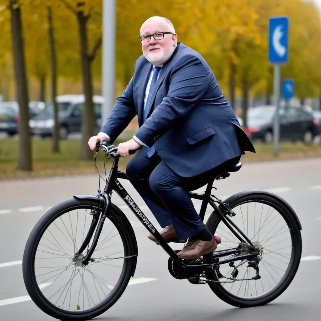 Prompt: can you create a fat Frans Timmermans riding a bycicle