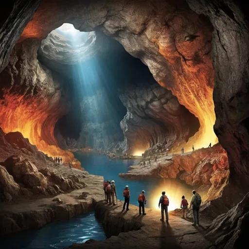 Prompt: Journey to the Center of the Earth: Visualize an epic journey to the center of the Earth, where intrepid explorers navigate through vast underground caverns, encounter strange creatures, and discover hidden civilizations deep beneath the Earth's surface.