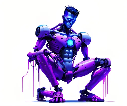 Prompt: Cyberpunk Frankenstein with technological modifications, futuristic setting, high-tech enhancements, neon-lit cityscape, detailed robotic limbs, intense and haunting gaze, electric blue and neon purple tones, gritty urban atmosphere, highres, ultra-detailed, cyberpunk, futuristic, detailed robotic limbs, haunting gaze, electric blue tones, neon purple tones, gritty atmosphere, high-tech enhancements