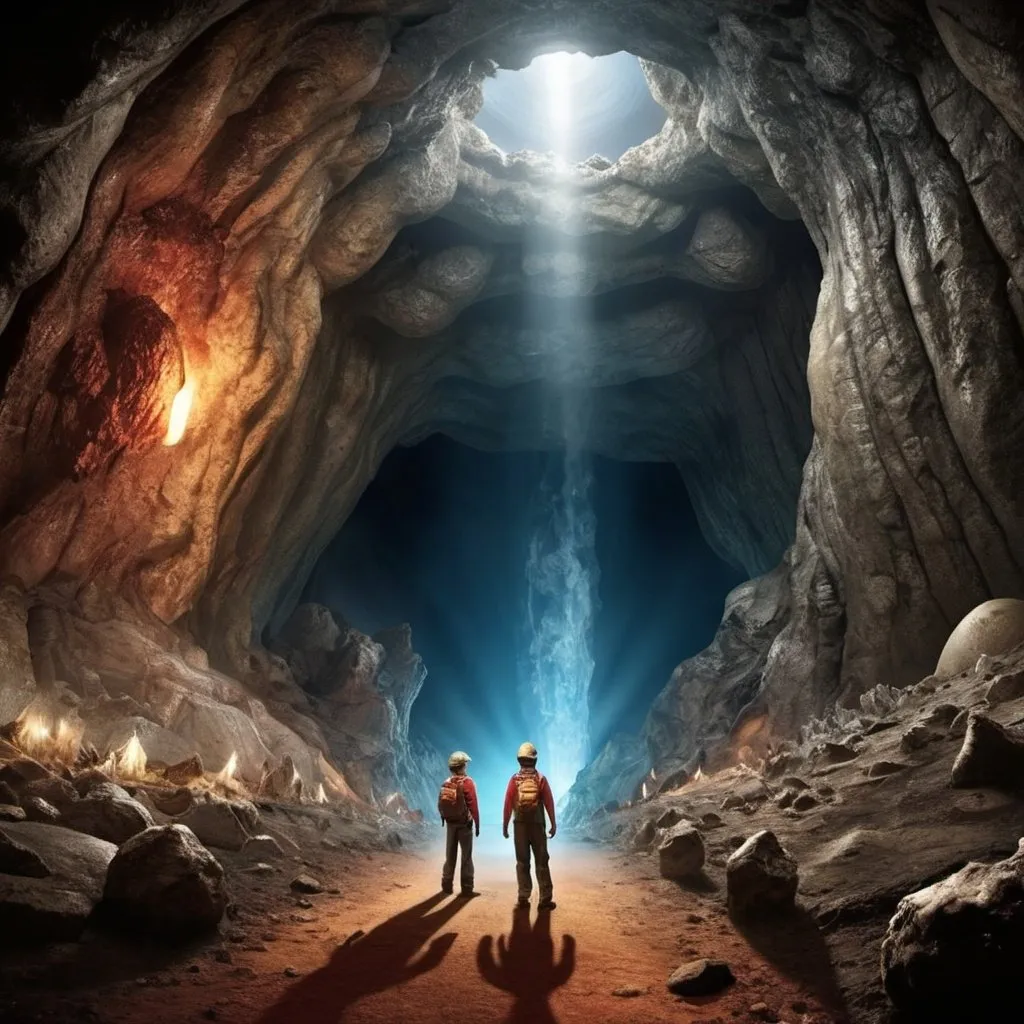 Prompt: Journey to the Center of the Earth: Visualize an epic journey to the center of the Earth, where intrepid explorers navigate through vast underground caverns, encounter strange creatures, and discover hidden civilizations deep beneath the Earth's surface.