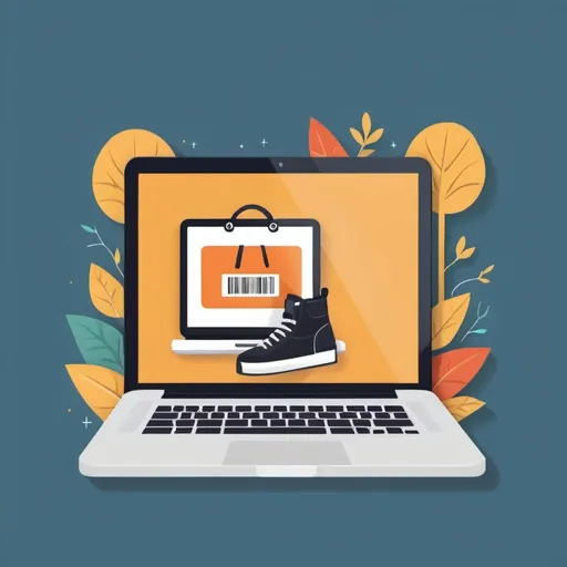 Prompt: Online shopping flatform inside laptop monito flat illustration elegant design 